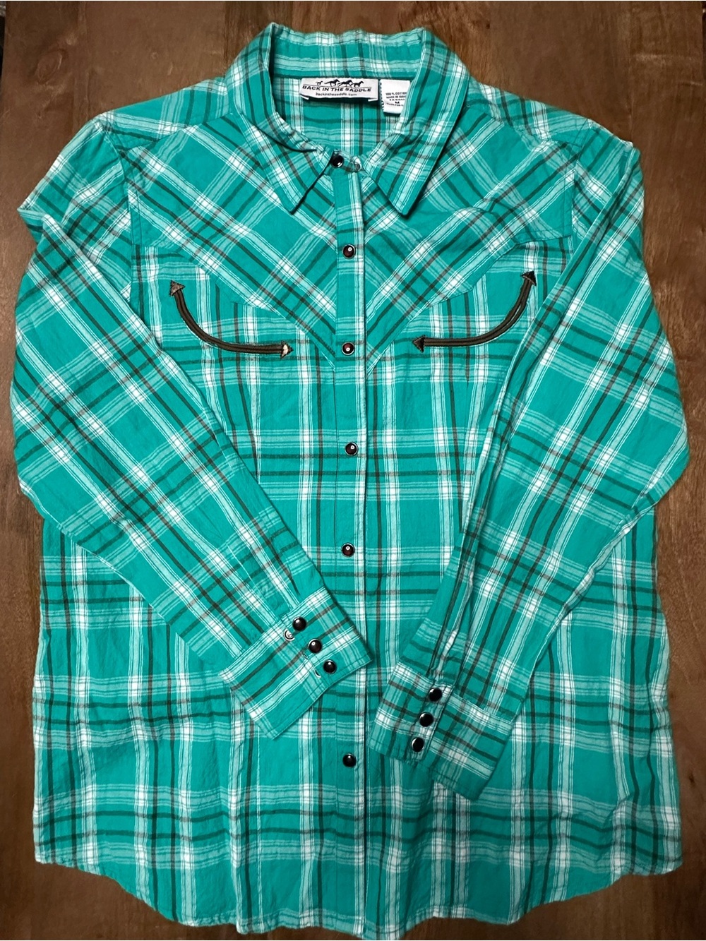 Back in the Saddle Teal Plaid Western Shirt - Womens